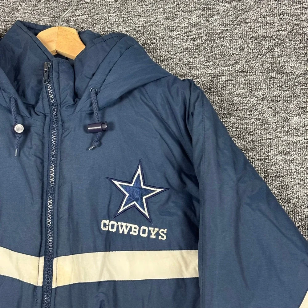 Vintage 90s Official Fan Dallas Cowboys Puffer Jacket Navy Blue Grey Mens XL